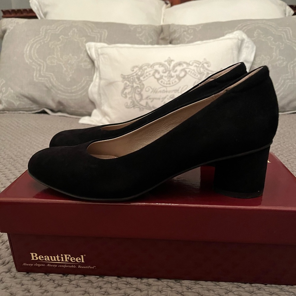 BeautiFeel black suede chunky heel pumps